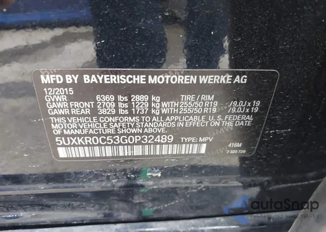 2016 BMW X5 xDrive35I z USA, uszkodzony, nr VIN 5UXKR0C53G0P32489